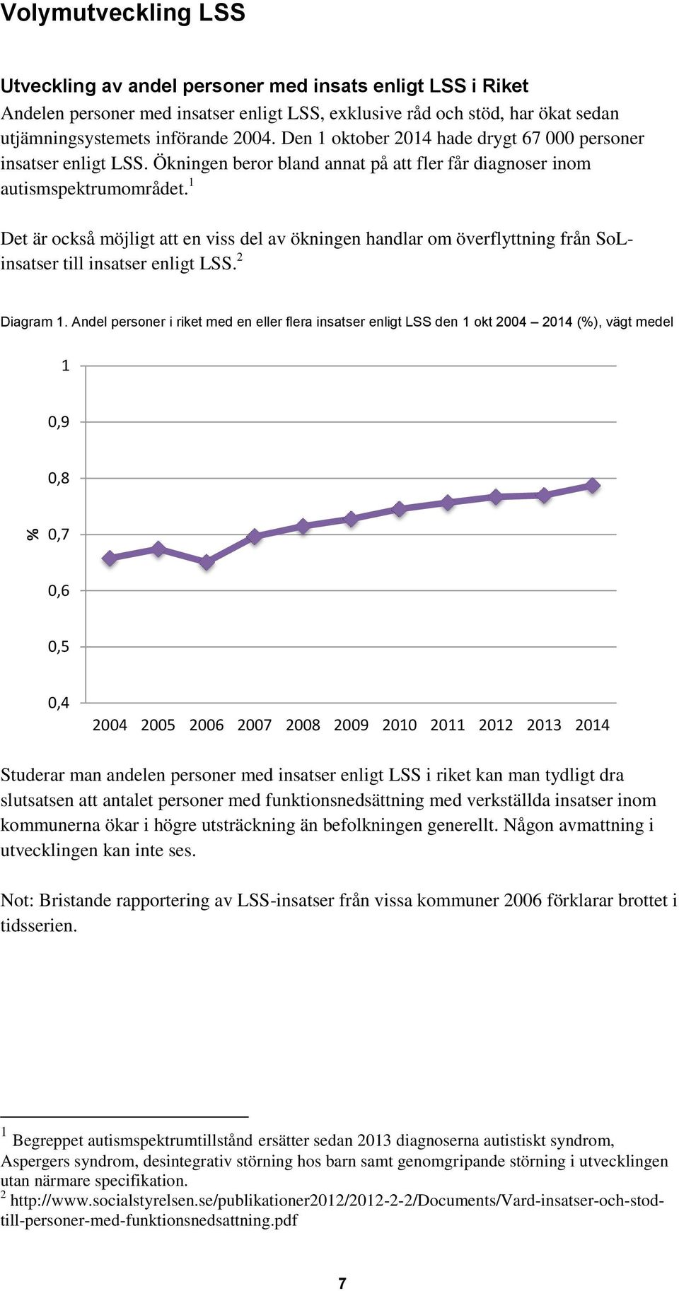 1 Det är också möjligt att en viss del av ökningen handlar om överflyttning från SoLinsatser till insatser enligt LSS. 2 Diagram 1.