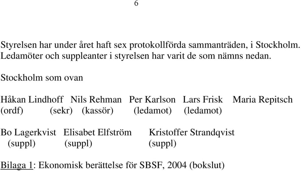 Stockholm som ovan Håkan Lindhoff Nils Rehman Per Karlson Lars Frisk Maria Repitsch (ordf) (sekr)