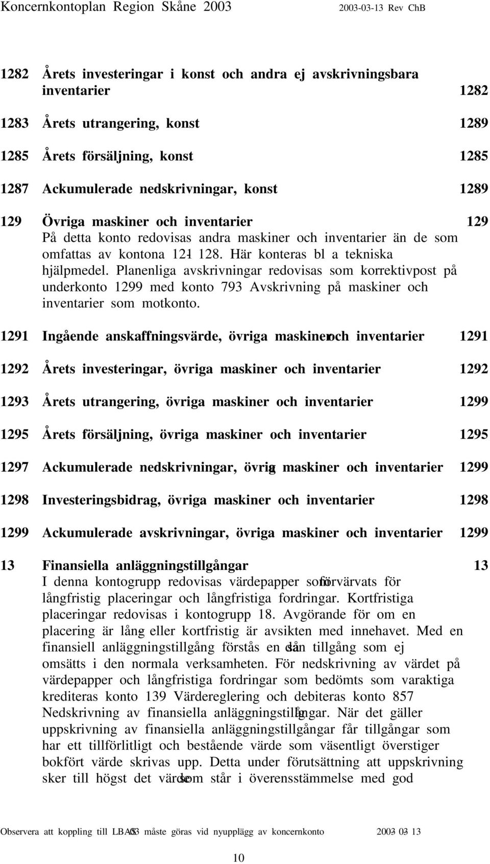 Planenliga avskrivningar redovisas som korrektivpost på underkonto 1299 med konto 793 Avskrivning på maskiner och inventarier som motkonto.