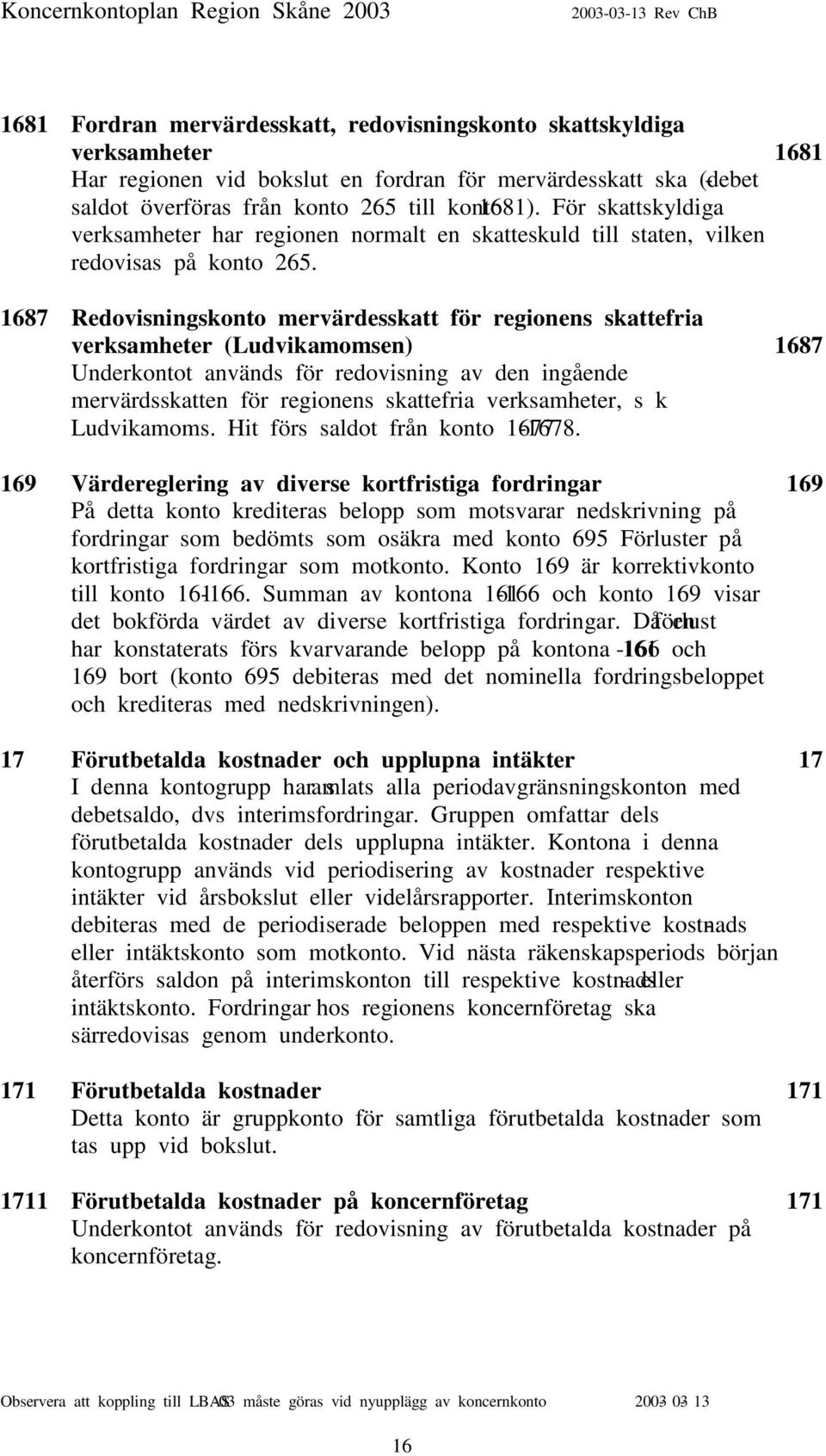 1687 Redovisningskonto mervärdesskatt för regionens skattefria verksamheter (Ludvikamomsen) 1687 Underkontot används för redovisning av den ingående mervärdsskatten för regionens skattefria