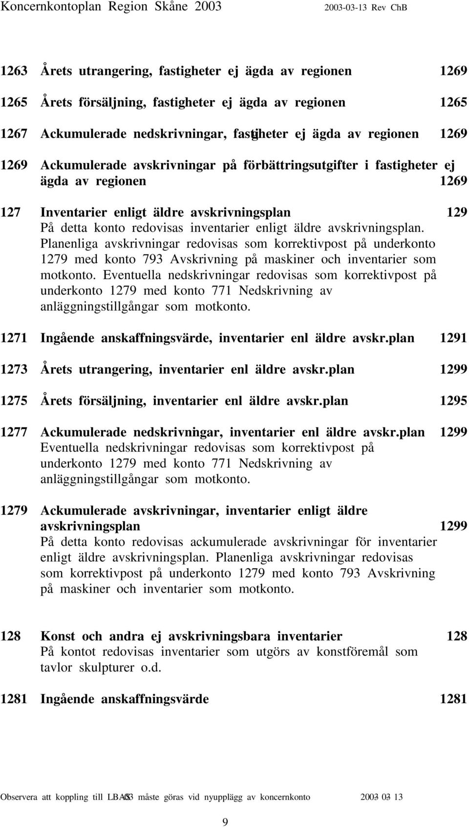 avskrivningsplan. Planenliga avskrivningar redovisas som korrektivpost på underkonto 1279 med konto 793 Avskrivning på maskiner och inventarier som motkonto.