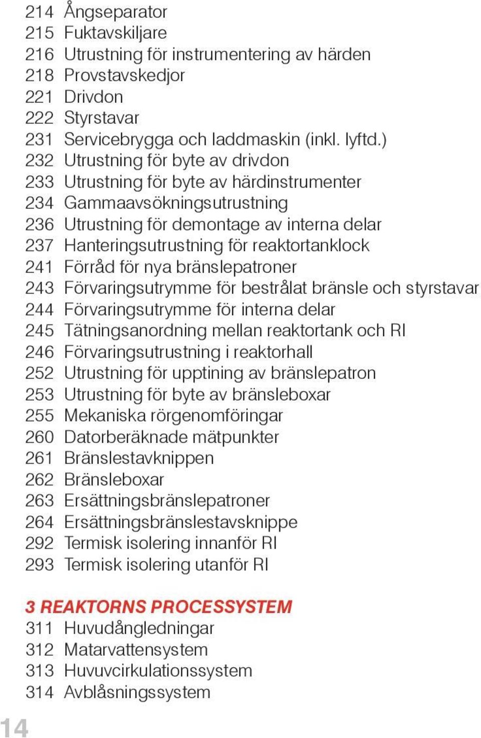 reaktortanklock 241 Förråd för nya bränslepatroner 243 Förvaringsutrymme för bestrålat bränsle och styrstavar 244 Förvaringsutrymme för interna delar 245 Tätningsanordning mellan reaktortank och RI