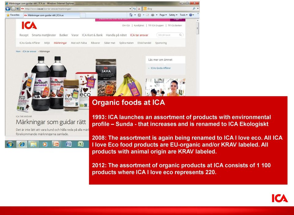 All ICA I love Eco food products are EU-organic and/or KRAV labeled.