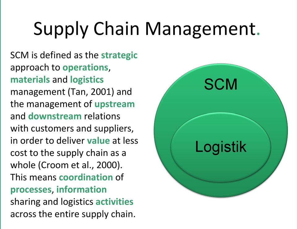 the management of upstream and downstream relations with customers and suppliers, in order to deliver value