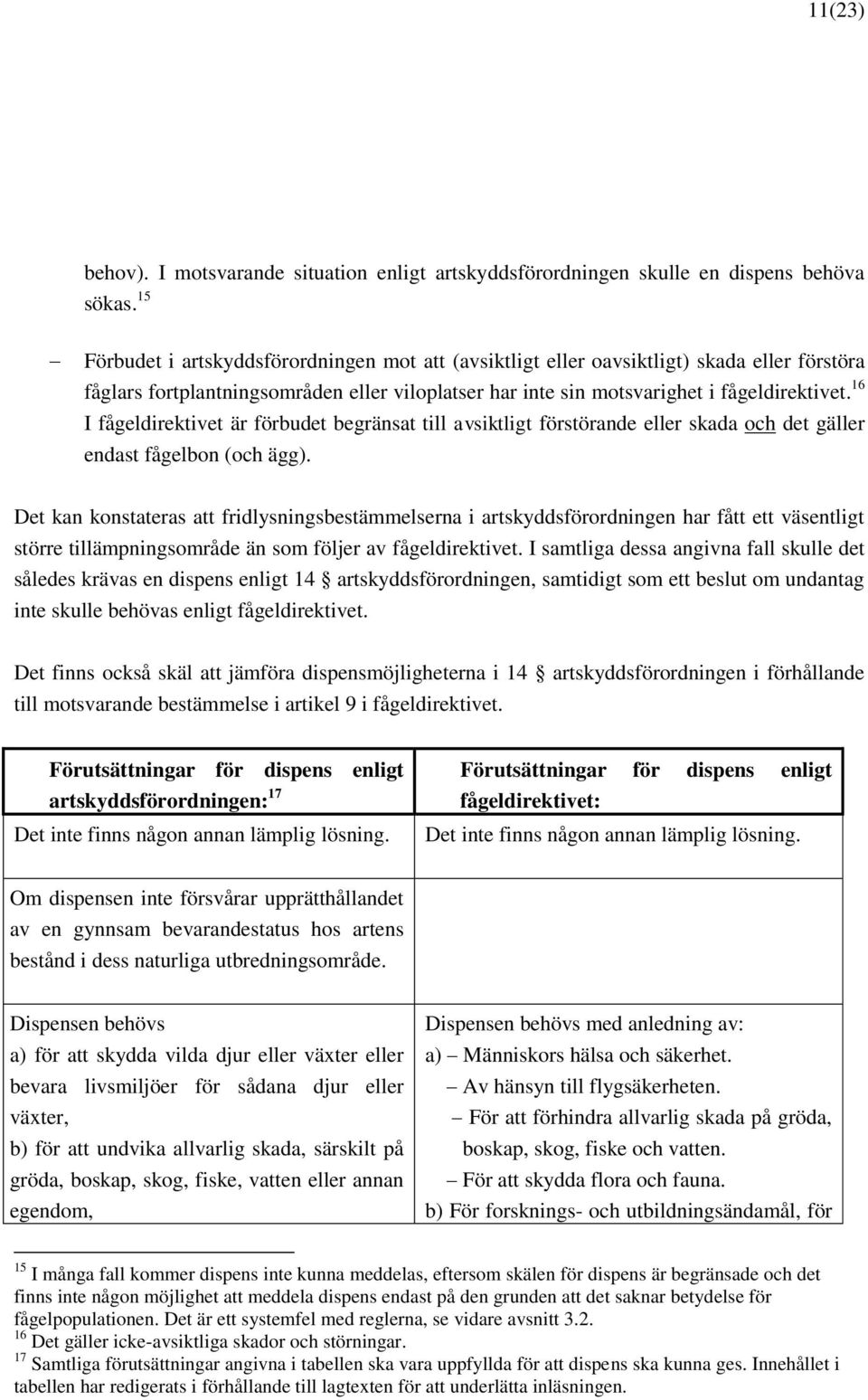 16 I fågeldirektivet är förbudet begränsat till avsiktligt förstörande eller skada och det gäller endast fågelbon (och ägg).