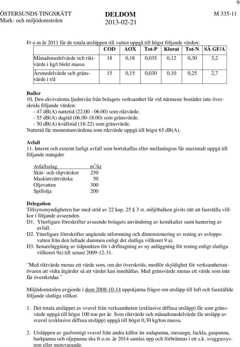 - 55 db(a) dagtid (06.00-18.00) som gränsvärde. - 50 db(a) kvällstid (18-22) som gränsvärde. Nattetid får momentanvärdena som riktvärde uppgå till högst 65 db(a). Avfall 11.