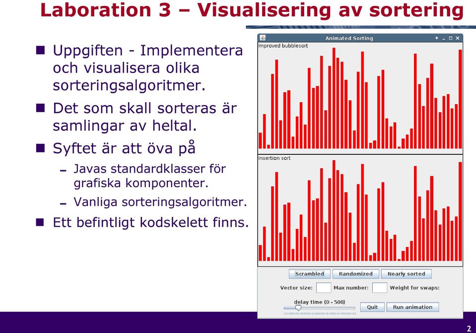 Det som skall sorteras är samlingar av heltal.