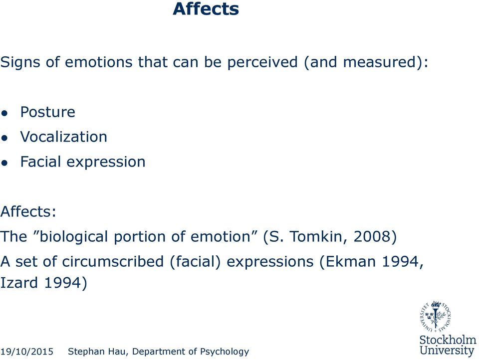 Affects: The biological portion of emotion (S.