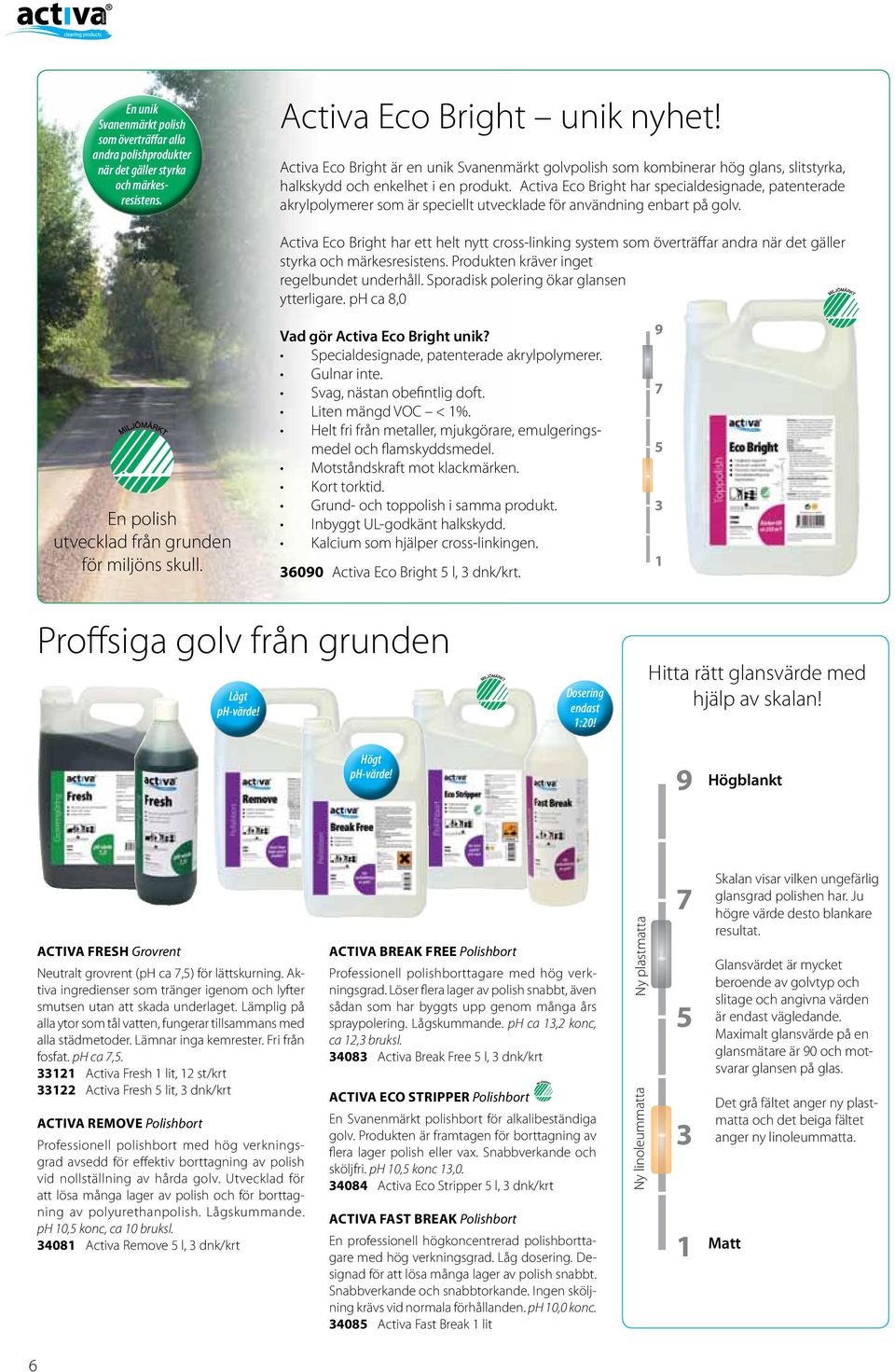 Activa Eco Bright har specialdesignade, patenterade akrylpolymerer som är speciellt utvecklade för användning enbart på golv.