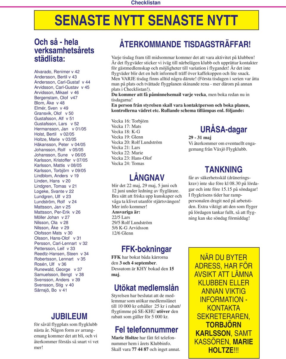 Peter v 04/05 Johansson, Rolf v 05/05 Johansson, Sune v 06/05 Karlsson, Kristoffer v 07/05 Karlsson, Mattis v 08/05 Karlsson, Torbjörn v 09/05 Lindblom, Anders v 19 Linden, Hans v 20 Lindgren, Tomas