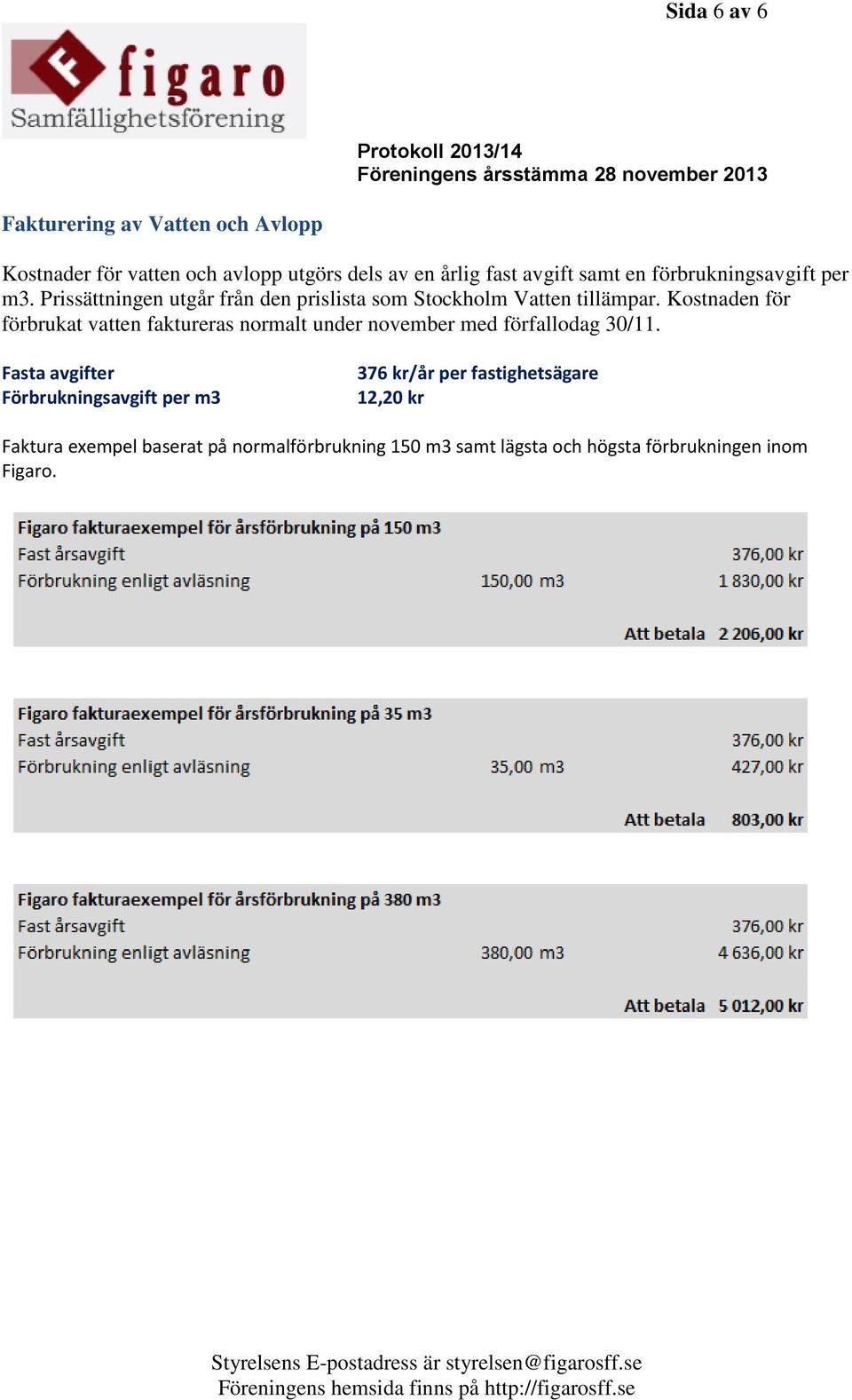 Kostnaden för förbrukat vatten faktureras normalt under november med förfallodag 30/11.