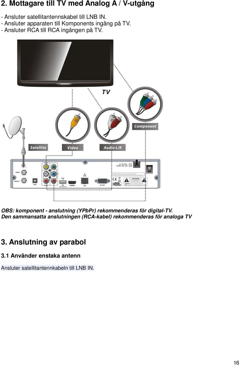 OBS: komponent - anslutning (YPbPr) rekommenderas för digital-tv.