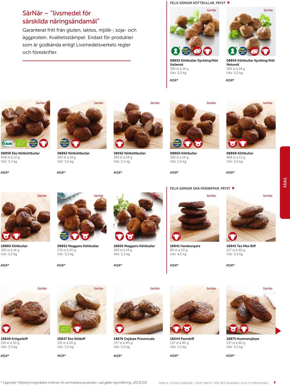 08854 Köttbullar Kyckling/Nöt Naturell 393 st à 14 g SärNär SärNär SärNär 08859 Eko Nötköttbullar 458 st à 12 g 08862 Nötköttbullar 393 st à 14 g 18062 Nötköttbullar 393 st à 14 g 08860 Köttbullar