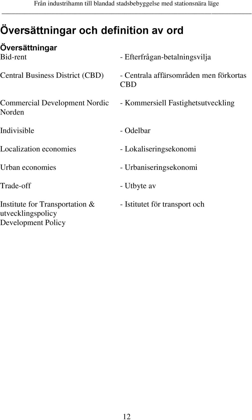 utvecklingspolicy Development Policy - Efterfrågan-betalningsvilja - Centrala affärsområden men förkortas CBD -