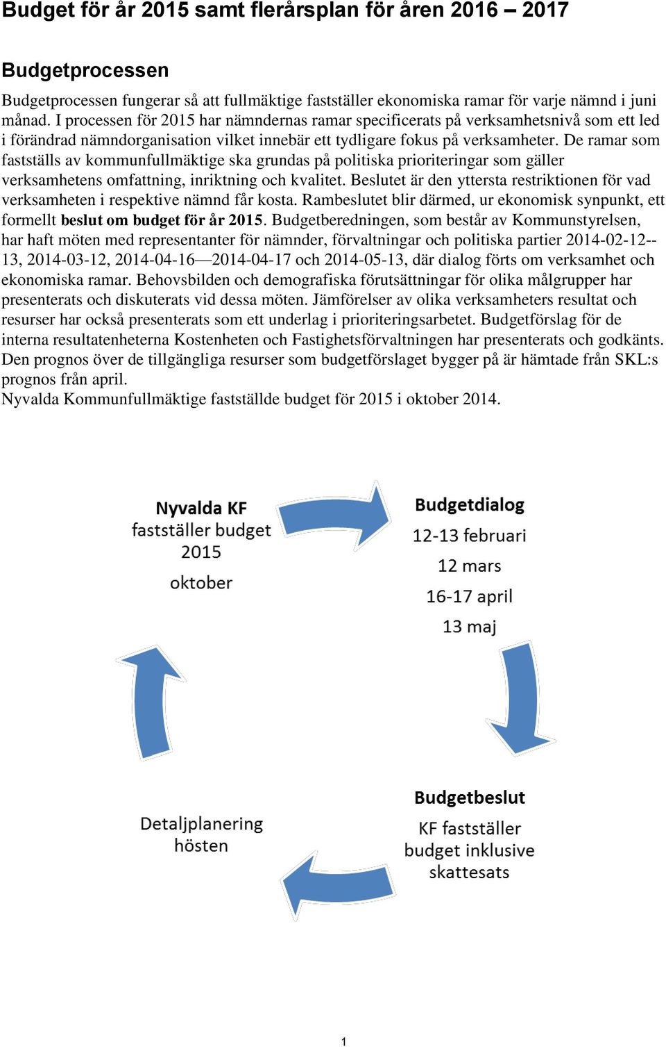 De ramar som fastställs av kommunfullmäktige ska grundas på politiska prioriteringar som gäller verksamhetens omfattning, inriktning och kvalitet.