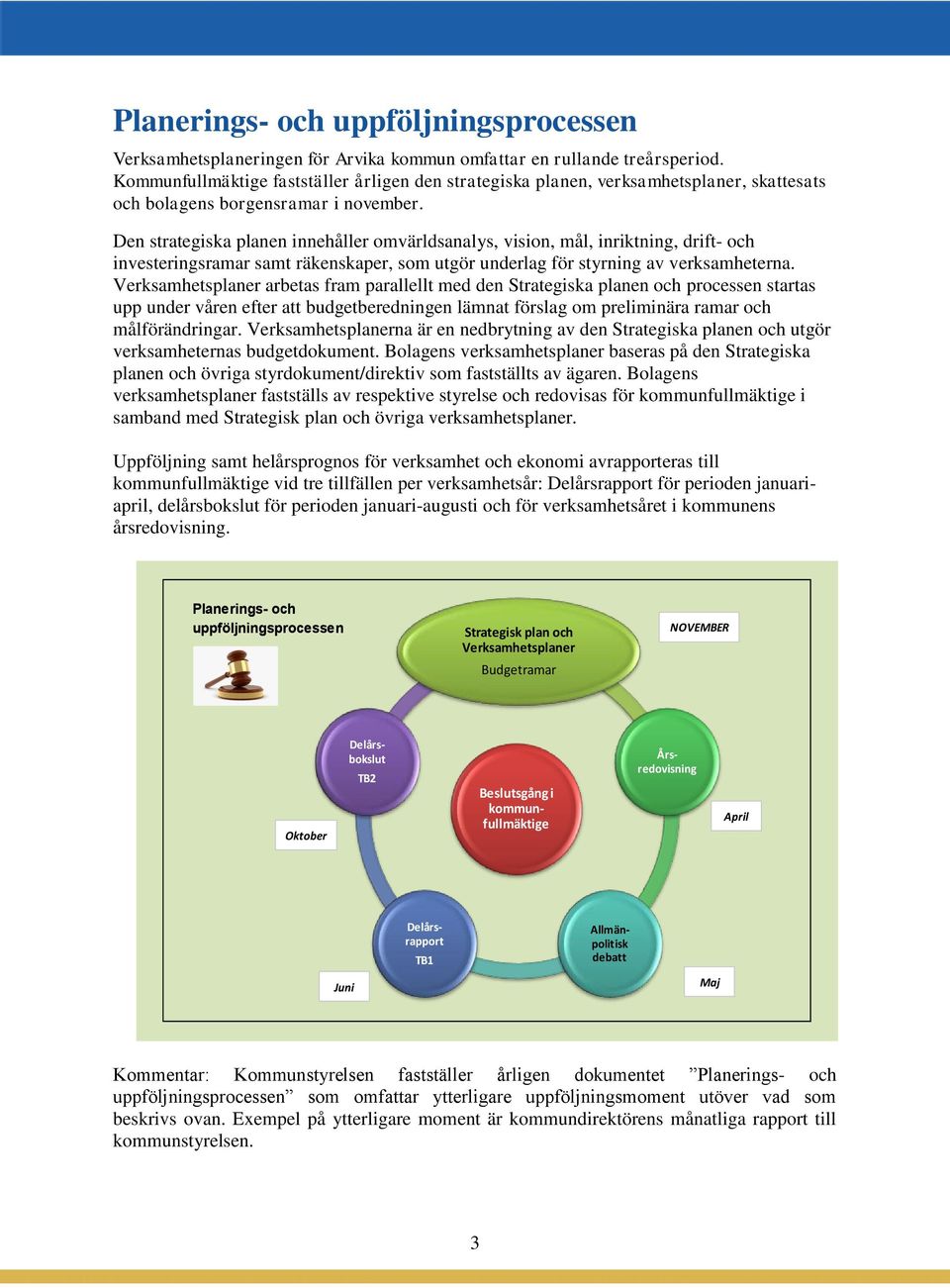 Den strategiska planen innehåller omvärldsanalys, vision, mål, inriktning, drift- och investeringsramar samt räkenskaper, som utgör underlag för styrning av verksamheterna.