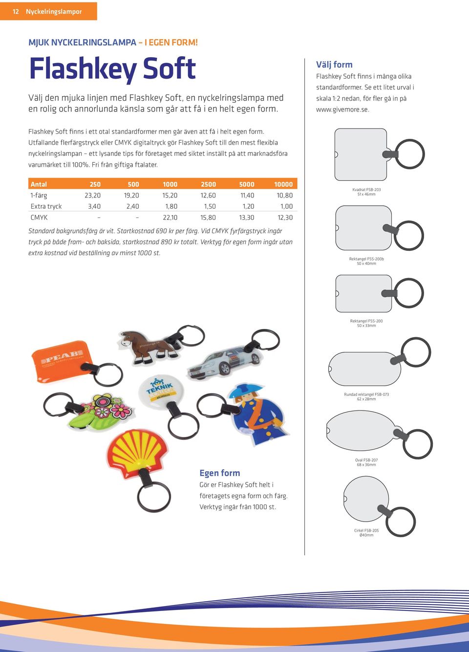 Välj form Flashkey Soft finns i många olika standardformer. Se ett litet urval i skala 1:2 nedan, för fler gå in på www.givemore.se.