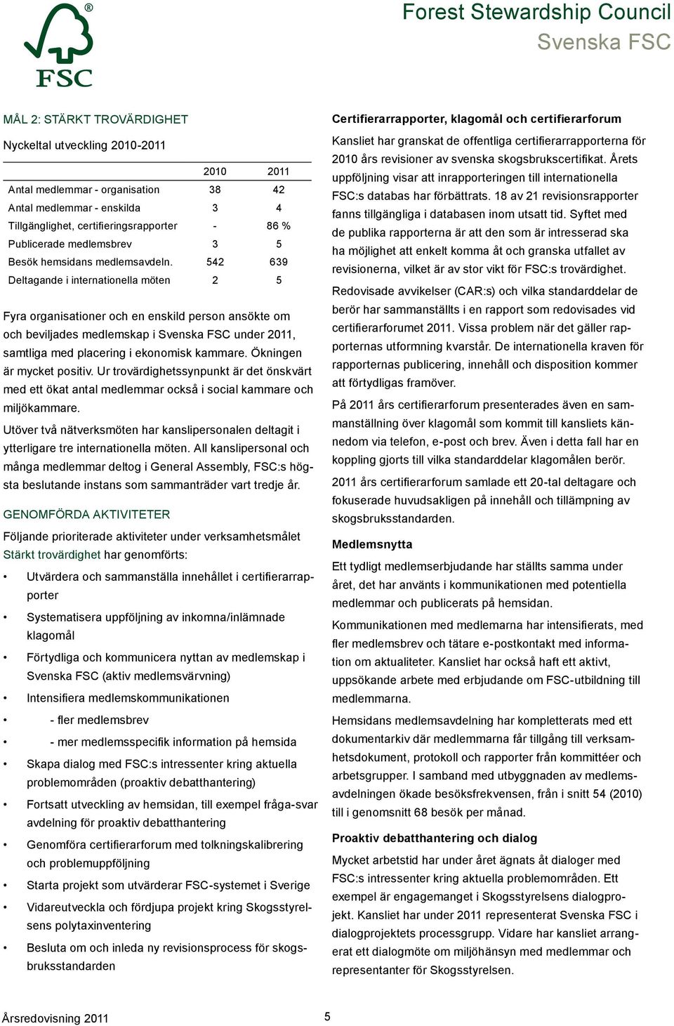 542 639 Deltagande i internationella möten 2 5 Fyra organisationer och en enskild person ansökte om och beviljades medlemskap i under 2011, samtliga med placering i ekonomisk kammare.