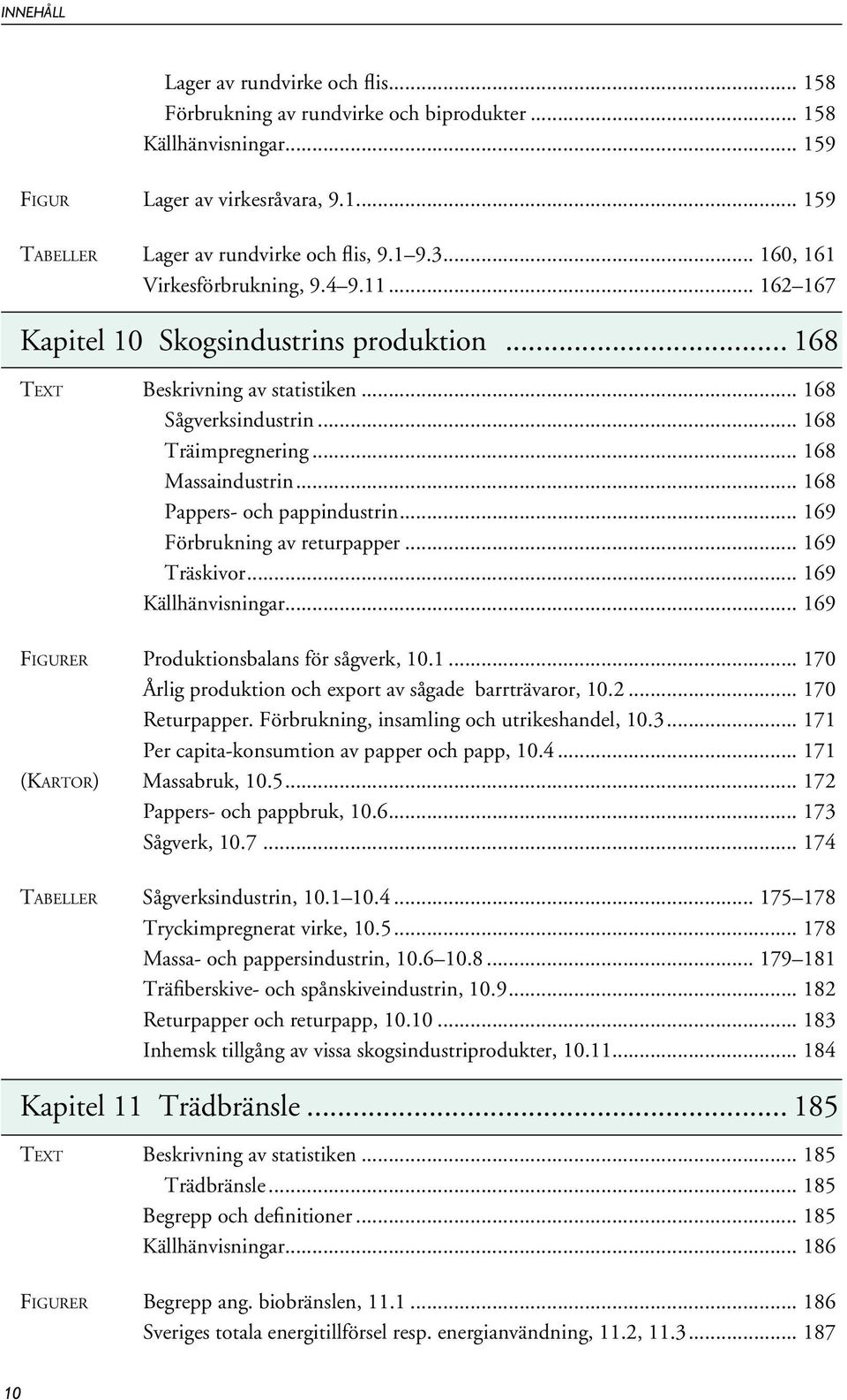 .. 168 Pappers- och pappindustrin... 169 Förbrukning av returpapper... 169 Träskivor... 169 Källhänvisningar... 169 Figurer Produktionsbalans för sågverk, 10.1... 170 Årlig produktion och export av sågade barrträvaror, 10.
