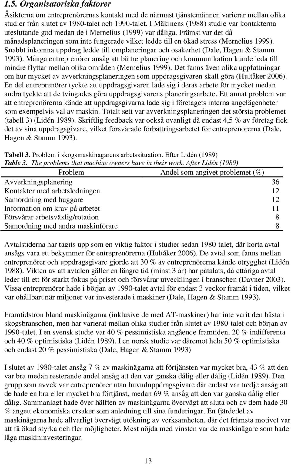 Främst var det då månadsplaneringen som inte fungerade vilket ledde till en ökad stress (Mernelius 1999). Snabbt inkomna uppdrag ledde till omplaneringar och osäkerhet (Dale, Hagen & Stamm 1993).