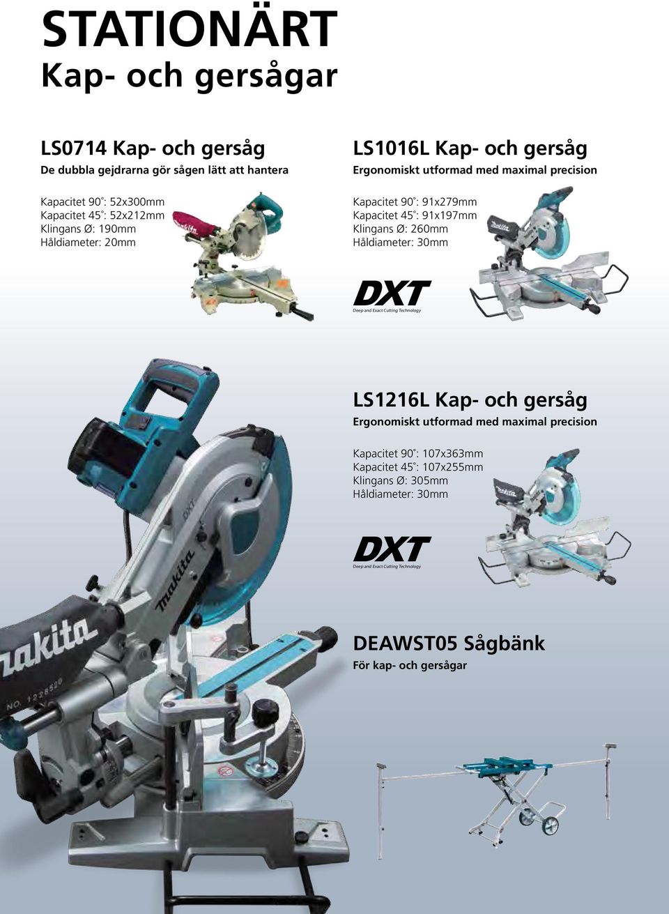 91x197mm Klingans Ø: 260mm Håldiameter: 30mm Deep and Exact Cutting Technology LS1216L Kap- och gersåg Ergonomiskt utformad med maximal precision