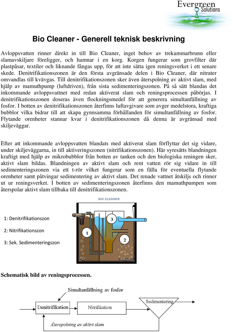 Denitrifikationszonen är den första avgränsade delen i Bio Cleaner, där nitrater omvandlas till kvävgas.