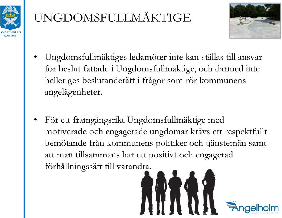 För ett framgångsrikt Ungdomsfullmäktige med motiverade och engagerade ungdomar krävs ett respektfullt