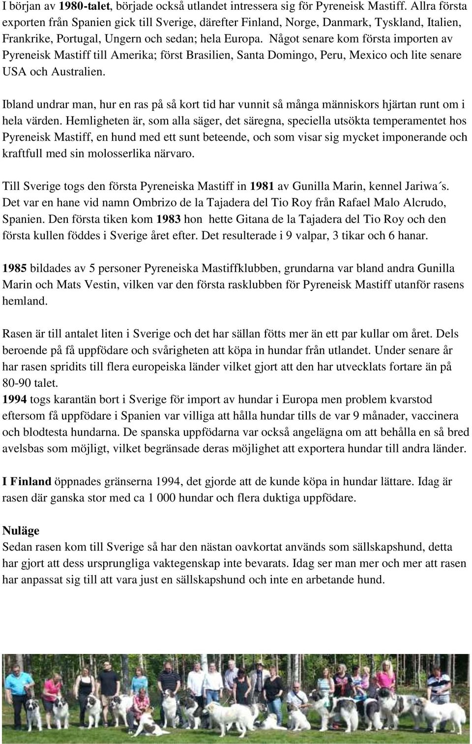 Något senare kom första importen av Pyreneisk Mastiff till Amerika; först Brasilien, Santa Domingo, Peru, Mexico och lite senare USA och Australien.