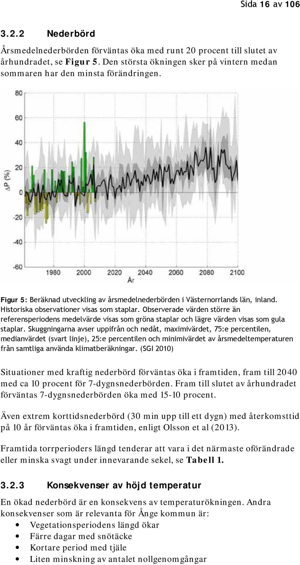 Historiska observationer visas som staplar. Observerade värden större än referensperiodens medelvärde visas som gröna staplar och lägre värden visas som gula staplar.