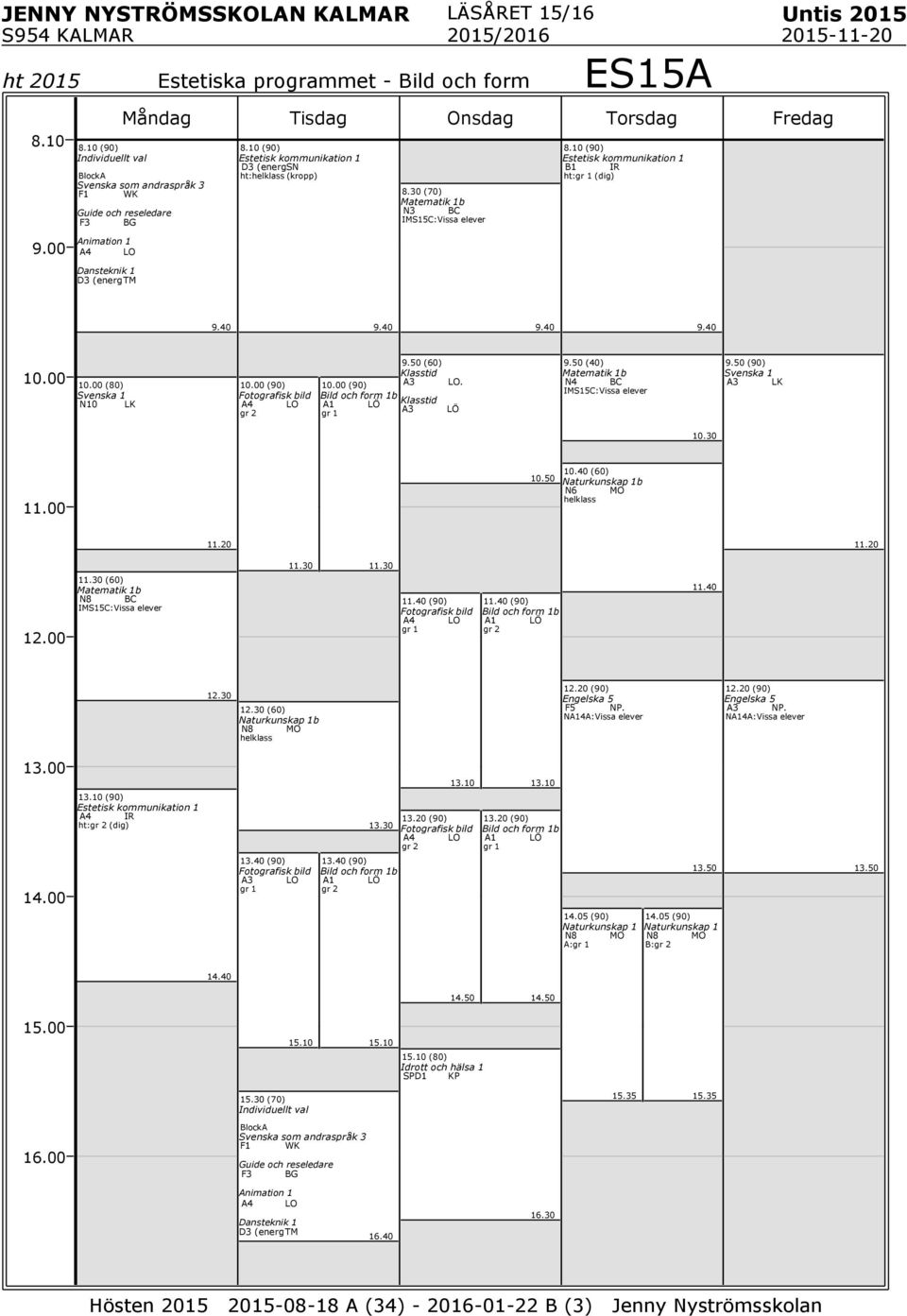 30 (70) 1b N3 BC IMS15C:Vissa elever (90) Estetisk kommunikation 1 B1 IR :gr 1 (dig) Dansteknik 1 D3 (energtm (80) Svenska 1 N10 (90) Fotografisk bild O gr 2 (90) och form 1b Ö gr 1 9.50 (60) A3 O.