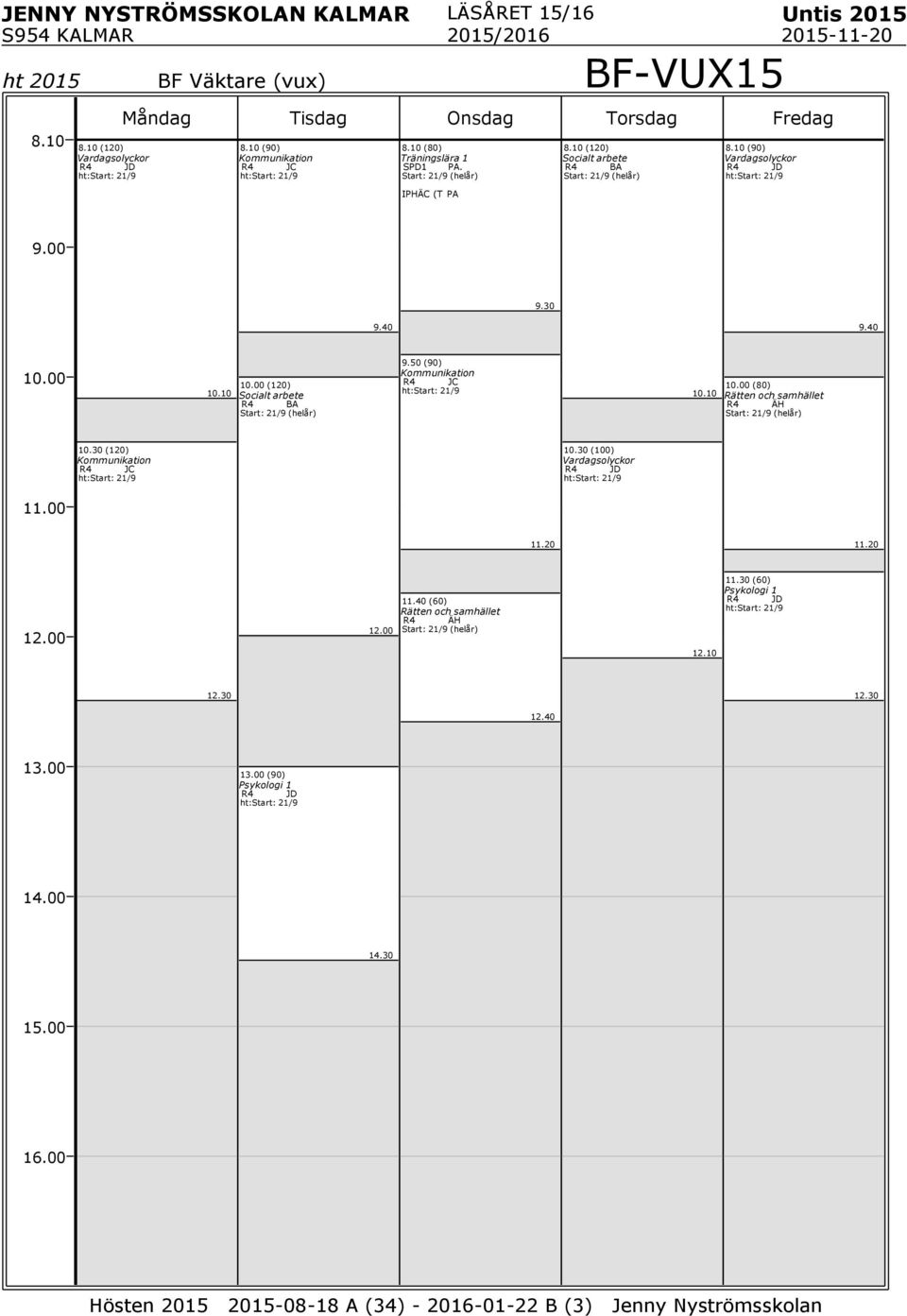 10 Socialt arbete R4 BA Start: 21/9 (helår) 9.50 (90) Kommunikation R4 JC :Start: 21/9 (80) 10.10 Rätten och samhället R4 Ä Start: 21/9 (helår) 10.