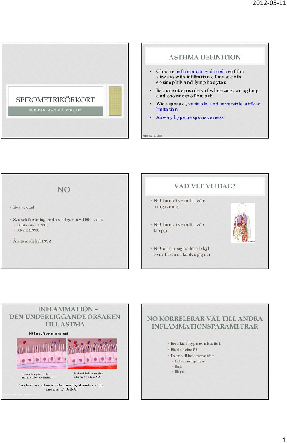 reversible airflow limitation Airway hyperresponsiveness GINA Guidelines 1998 Kväveoxid NO VAD VET VI IDAG?