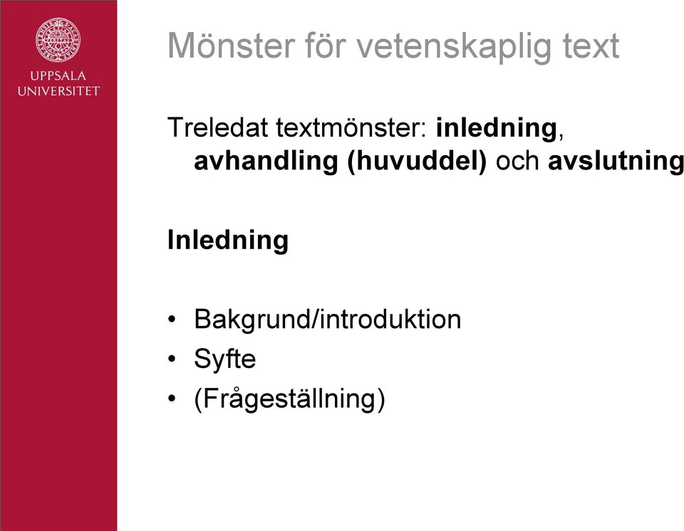 (huvuddel) och avslutning Inledning