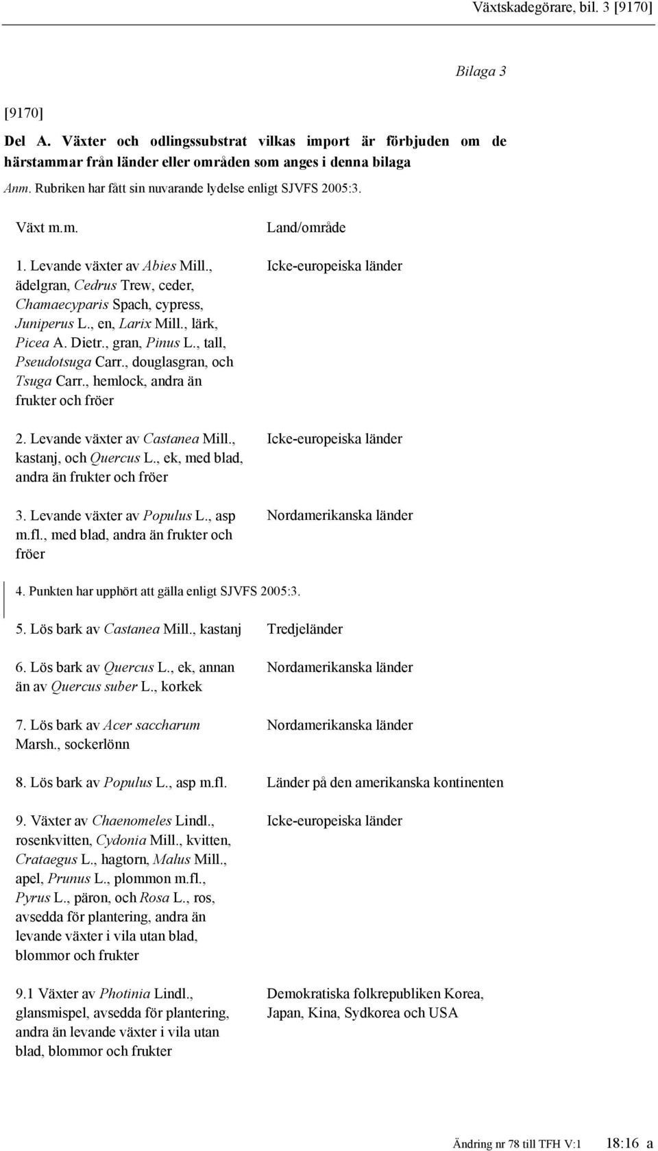 , lärk, Picea A. Dietr., gran, Pinus L., tall, Pseudotsuga Carr., douglasgran, och Tsuga Carr., hemlock, andra än frukter och fröer 2. Levande växter av Castanea Mill., kastanj, och Quercus L.