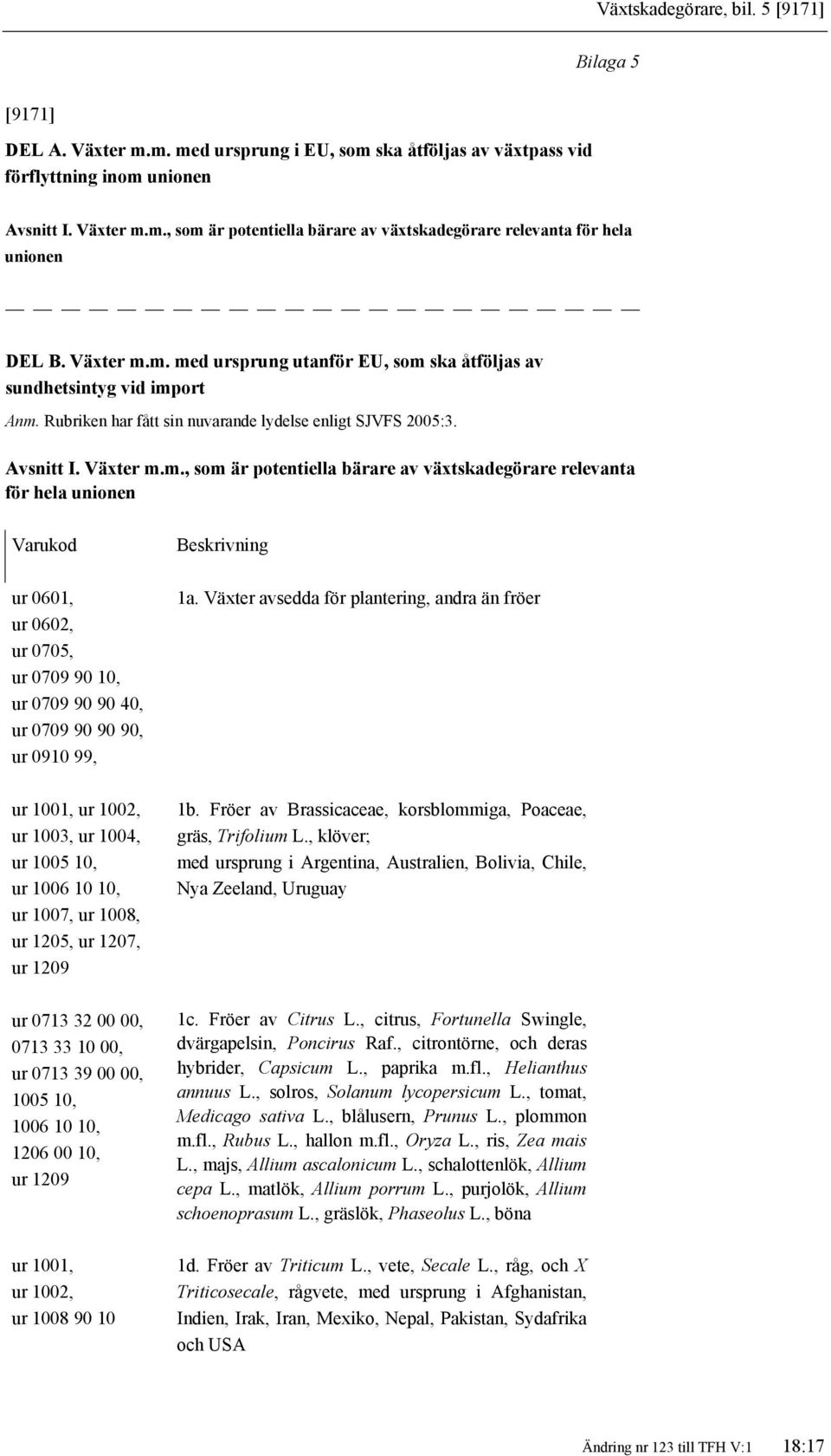 Växter avsedda för plantering, andra än fröer ur 1001, ur 1002, ur 1003, ur 1004, ur 1005 10, ur 1006 10 10, ur 1007, ur 1008, ur 1205, ur 1207, ur 1209 ur 0713 32 00 00, 0713 33 10 00, ur 0713 39 00