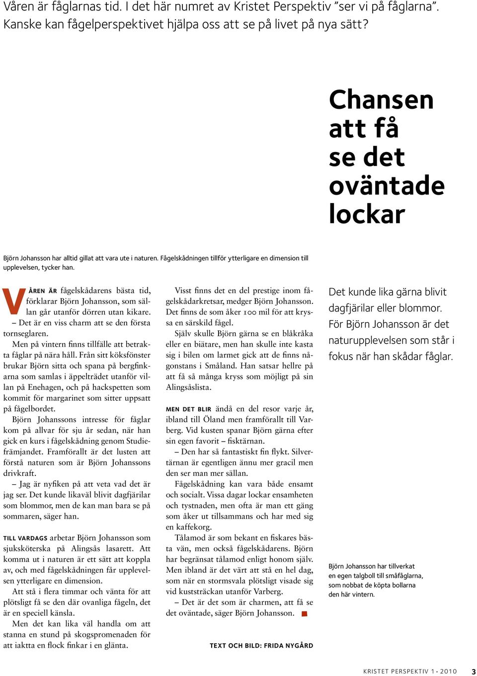 Våren är fågelskådarens bästa tid, förklarar Björn Johansson, som sällan går utanför dörren utan kikare. Det är en viss charm att se den första tornseglaren.