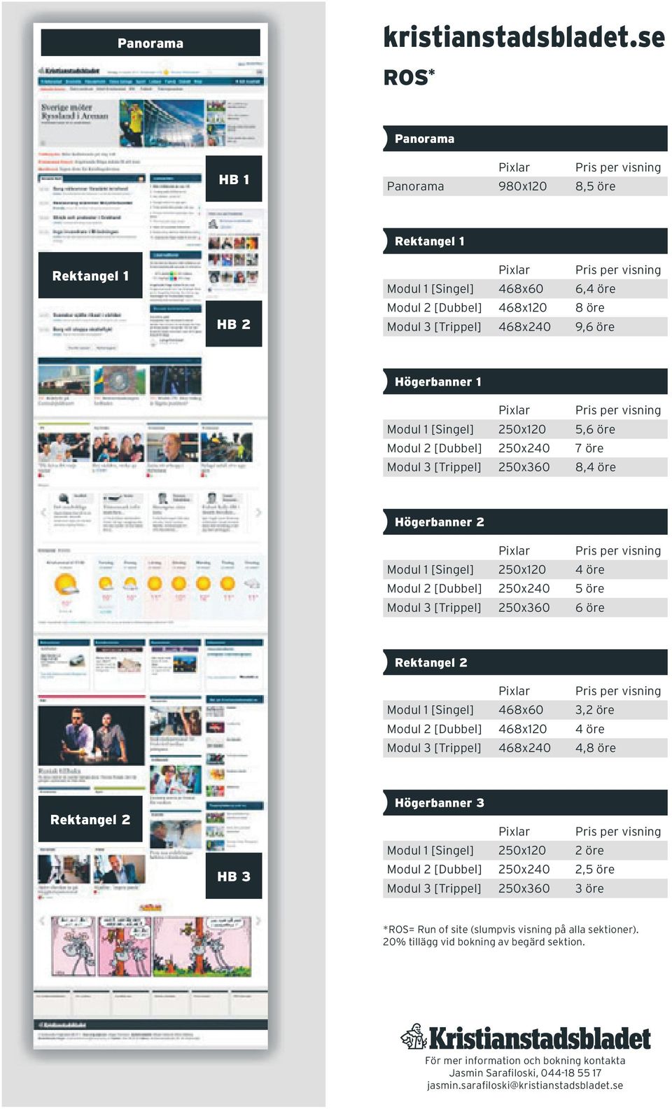 [Trippel] 468x24 9,6 öre Högerbanner 1 Pixlar Pris per visning Modul 1 [Singel] 25x12 5,6 öre Modul 2 [Dubbel] 25x24 7 öre Modul 3 [Trippel] 25x36 8,4 öre Högerbanner 2 Pixlar Pris per visning Modul