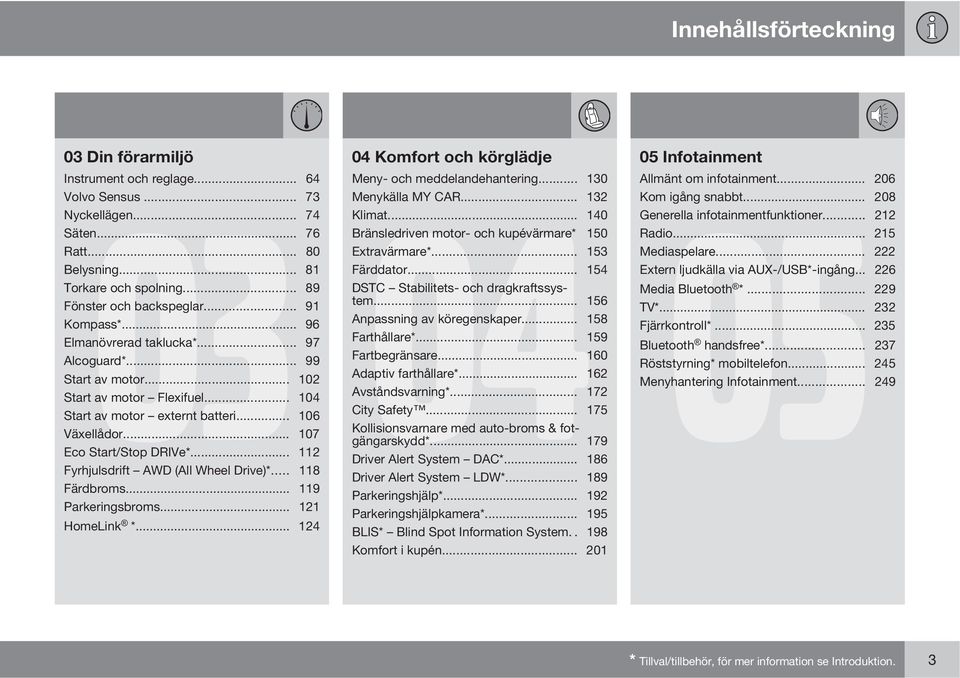 .. 89 DSTC Stabilitets- och dragkraftssystem... 156 Fönster och backspeglar... 91 Kompass*... 96 Anpassning av köregenskaper... 158 Elmanövrerad taklucka*... 97 Farthållare*... 159 Alcoguard*.