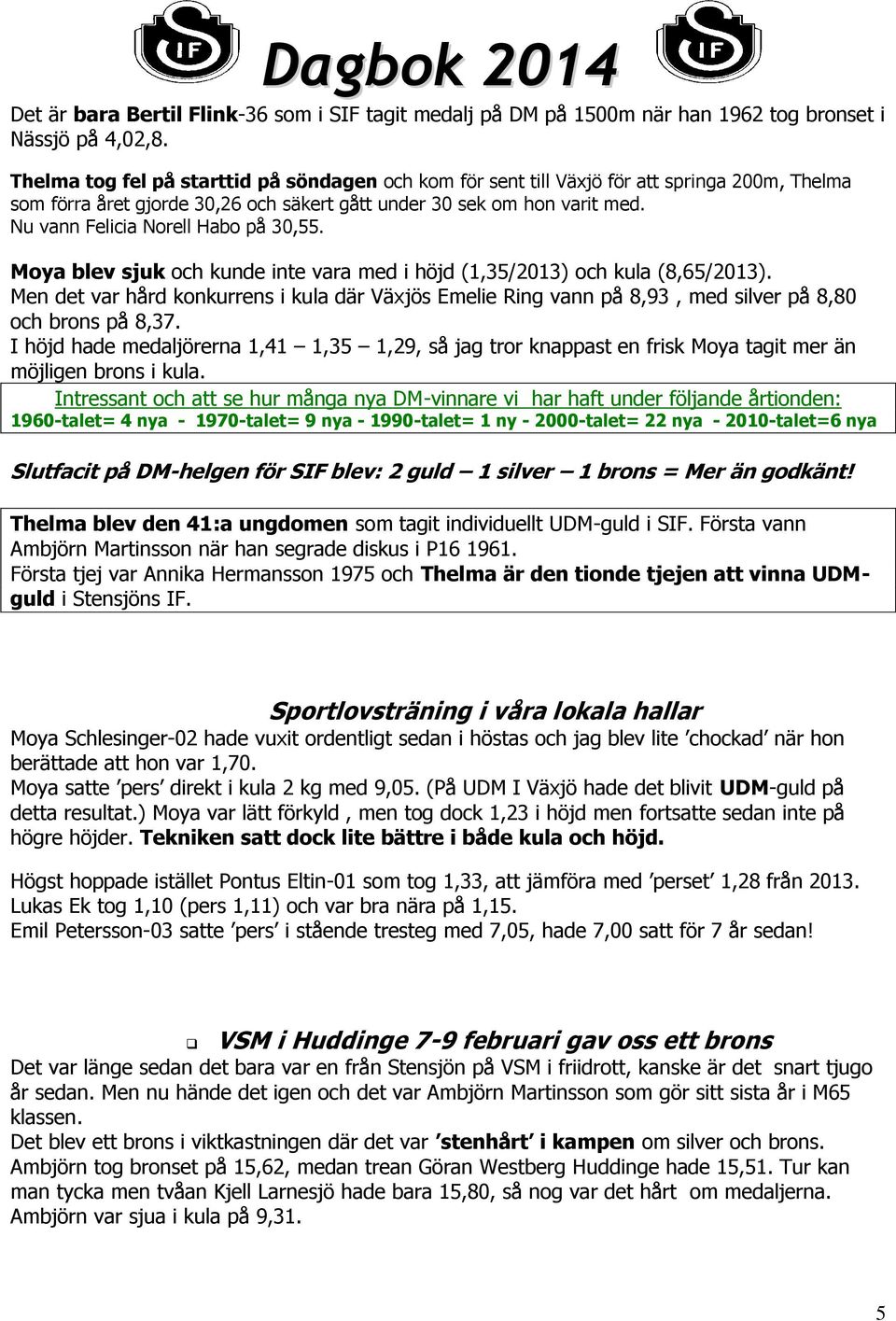 Nu vann Felicia Norell Habo på 30,55. Moya blev sjuk och kunde inte vara med i höjd (1,35/2013) och kula (8,65/2013).