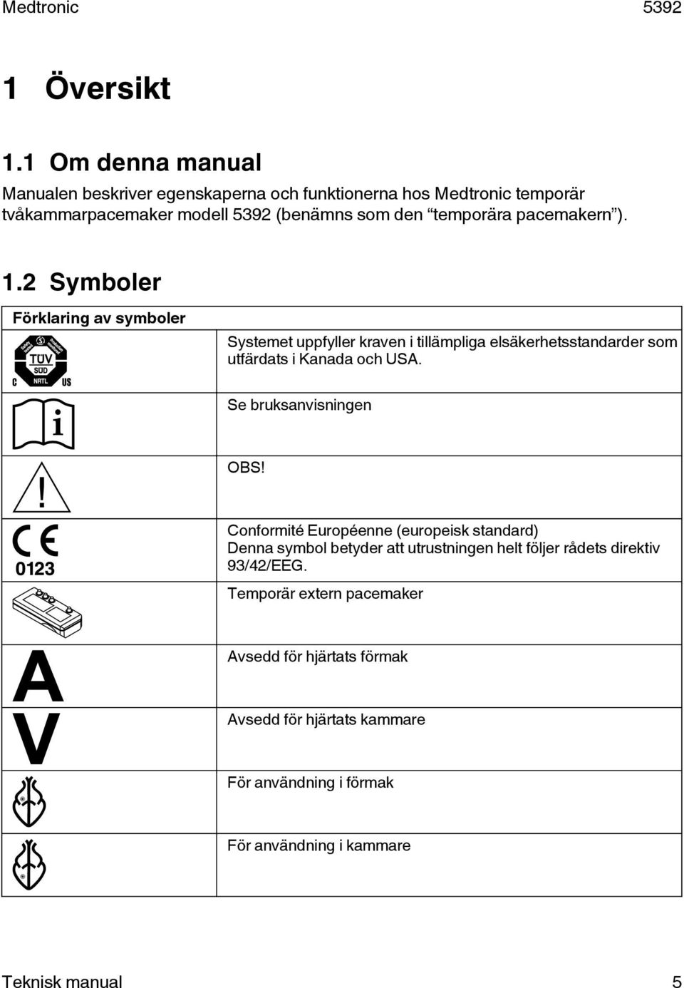 pacemakern ). 1.2 Symboler Förklaring av symboler Systemet uppfyller kraven i tillämpliga elsäkerhetsstandarder som utfärdats i Kanada och USA.