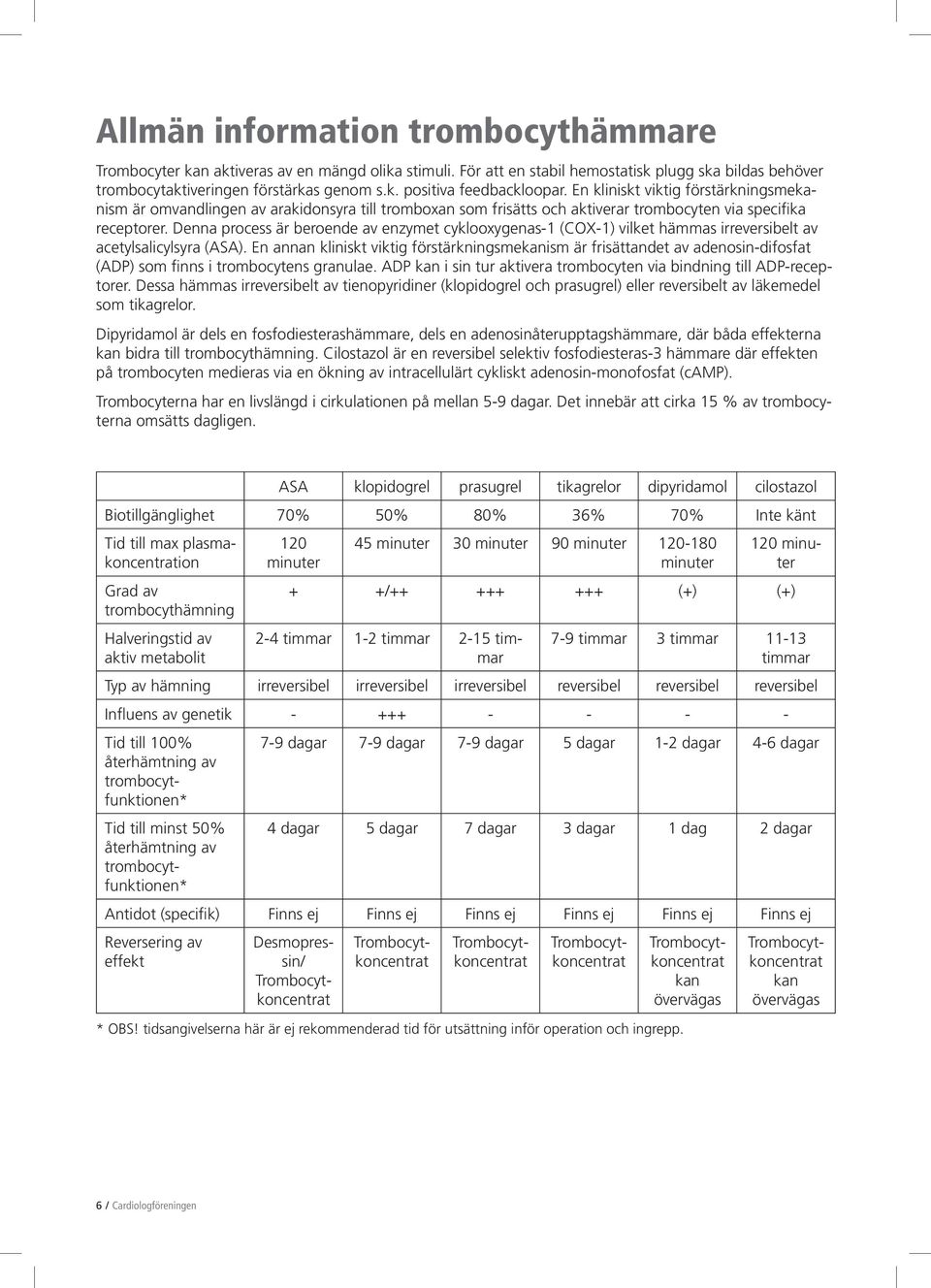 Denna process är beroende av enzymet cyklooxygenas-1 (COX-1) vilket hämmas irreversibelt av acetylsalicylsyra (ASA).