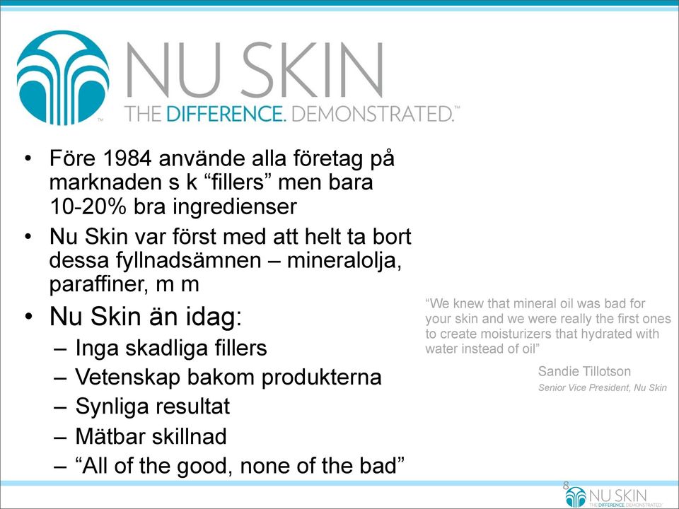 Synliga resultat Mätbar skillnad All of the good, none of the bad We knew that mineral oil was bad for your skin and we were