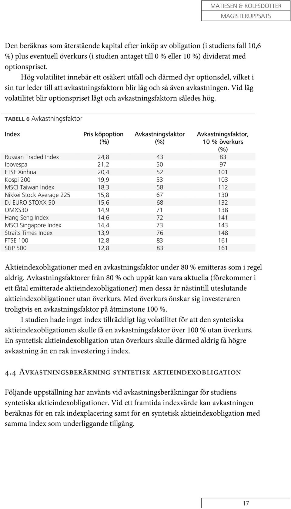 Vid låg volatilitet blir optionspriset lågt och avkastningsfaktorn således hög.