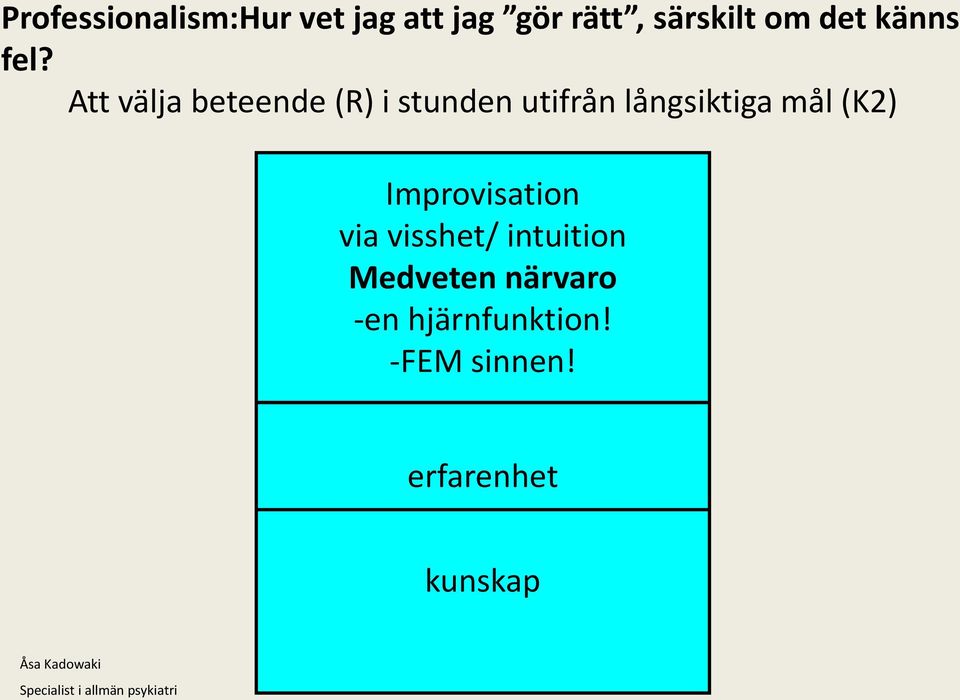 Improvisation via visshet/ intuition Medveten närvaro -en