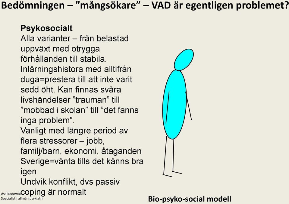 Inlärningshistora med alltifrån duga=prestera till att inte varit sedd öht.