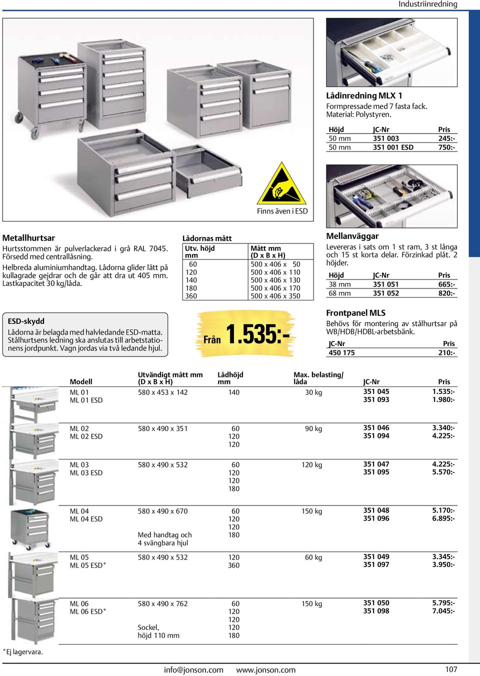 höjd mm 60 120 140 180 360 Mått mm (D x B x H) 500 x 406 x 50 500 x 406 x 110 500 x 406 x 130 500 x 406 x 170 500 x 406 x 350 Mellanväggar Levereras i sats om 1 st ram, 3 st långa och 15 st korta