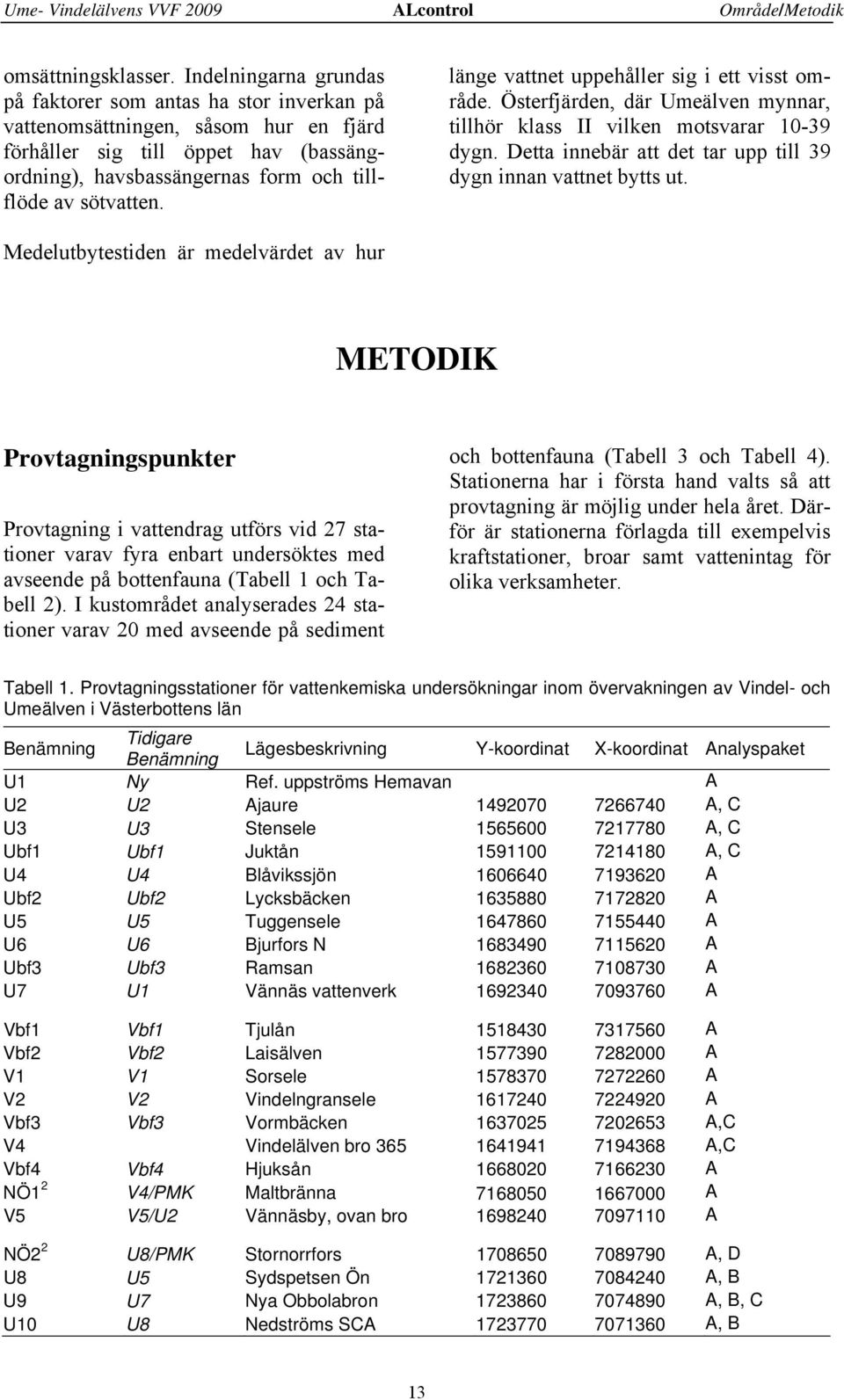 länge vattnet uppehåller sig i ett visst område. Österfjärden, där Umeälven mynnar, tillhör klass II vilken motsvarar 1-39 dygn. Detta innebär att det tar upp till 39 dygn innan vattnet bytts ut.