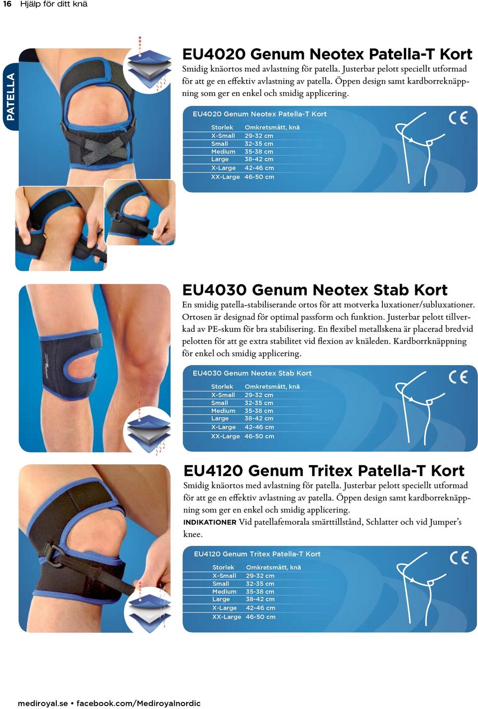 EU4020 Genum Neotex Patella-T Kort EU4030 Genum Neotex Stab Kort En smidig patella-stabiliserande ortos för att motverka luxationer/subluxationer.