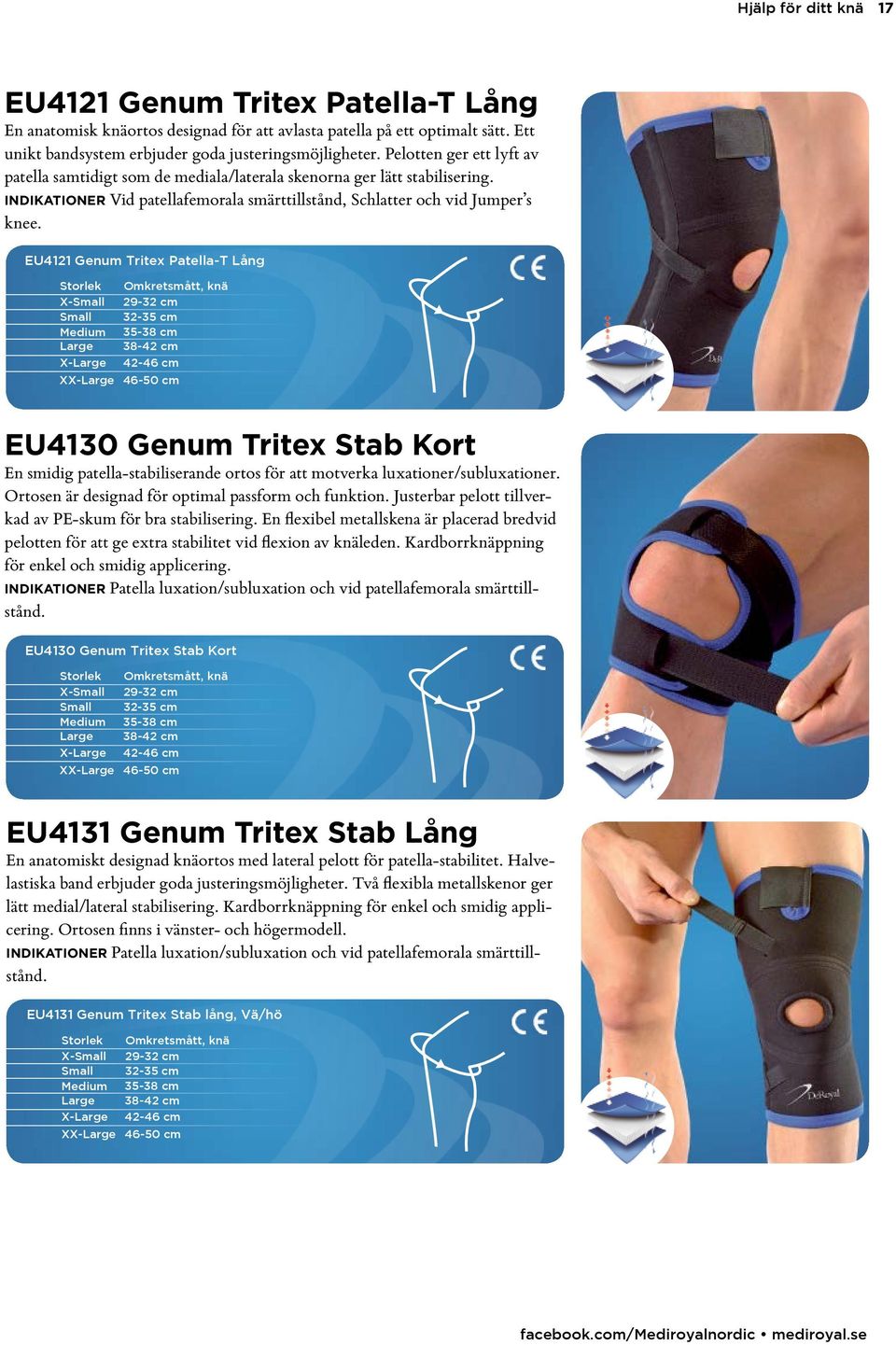 EU4121 Genum Tritex Patella-T Lång EU4130 Genum Tritex Stab Kort En smidig patella-stabiliserande ortos för att motverka luxationer/subluxationer.