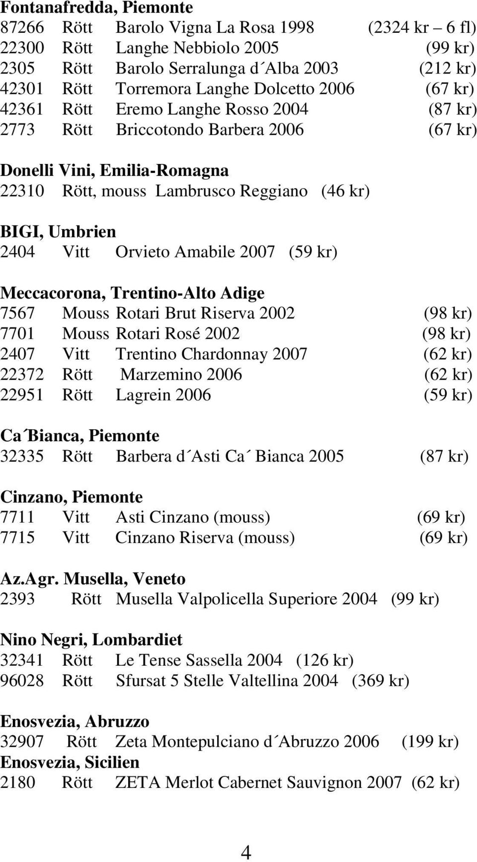 2404 Vitt Orvieto Amabile 2007 (59 kr) Meccacorona, Trentino-Alto Adige 7567 Mouss Rotari Brut Riserva 2002 (98 kr) 7701 Mouss Rotari Rosé 2002 (98 kr) 2407 Vitt Trentino Chardonnay 2007 (62 kr)